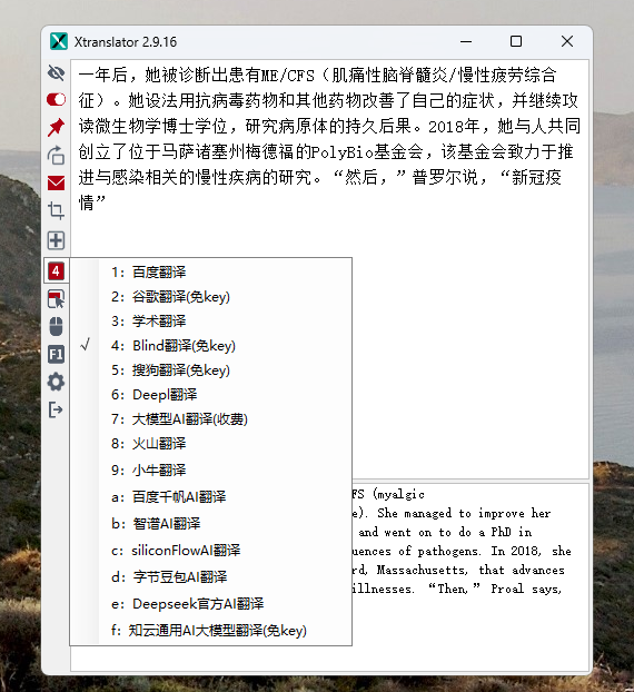 Xtranslator 翻译引擎选择界面